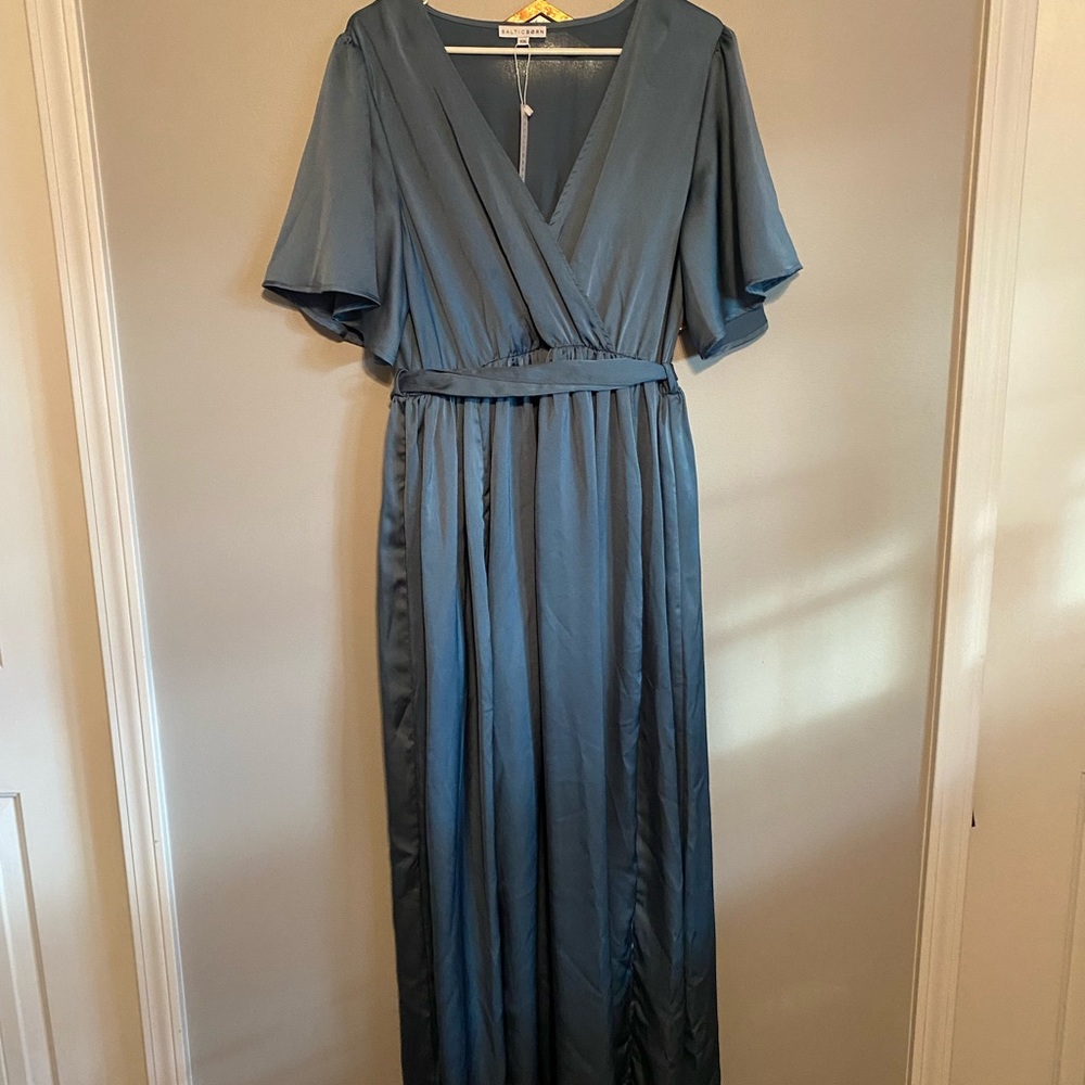 Sicily satin maxi, blue color, bridesmaid dress